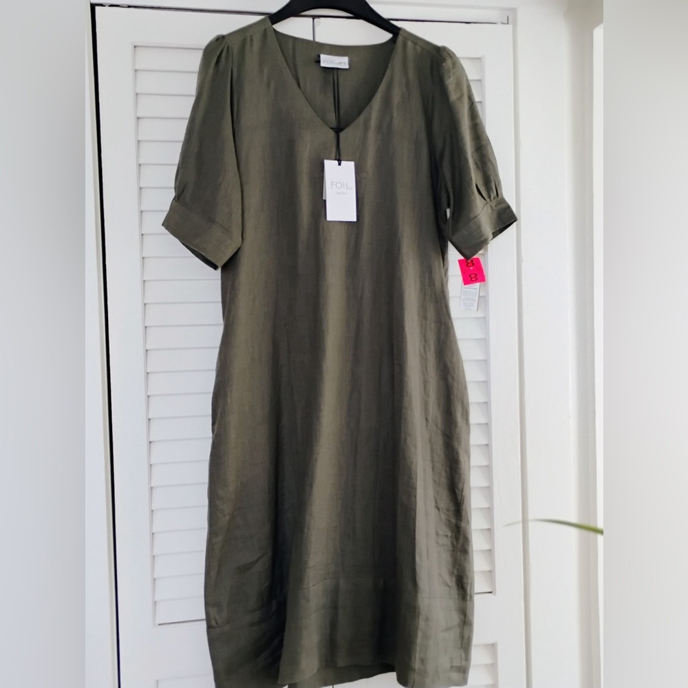 Foil linen olive green Dress